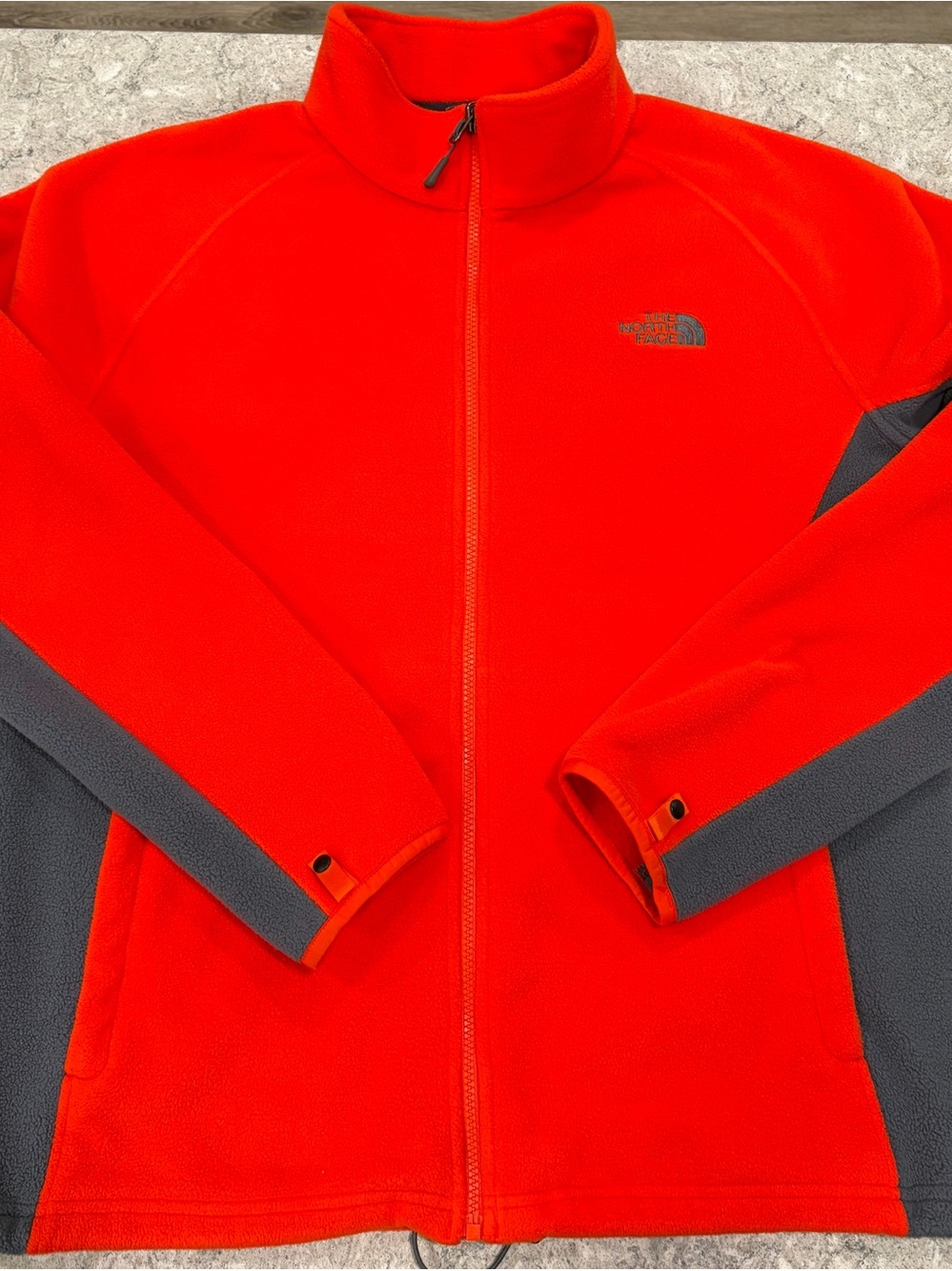 The North Face Kids Orange Full Zip Fleece Jacket with Gray Panels-XL